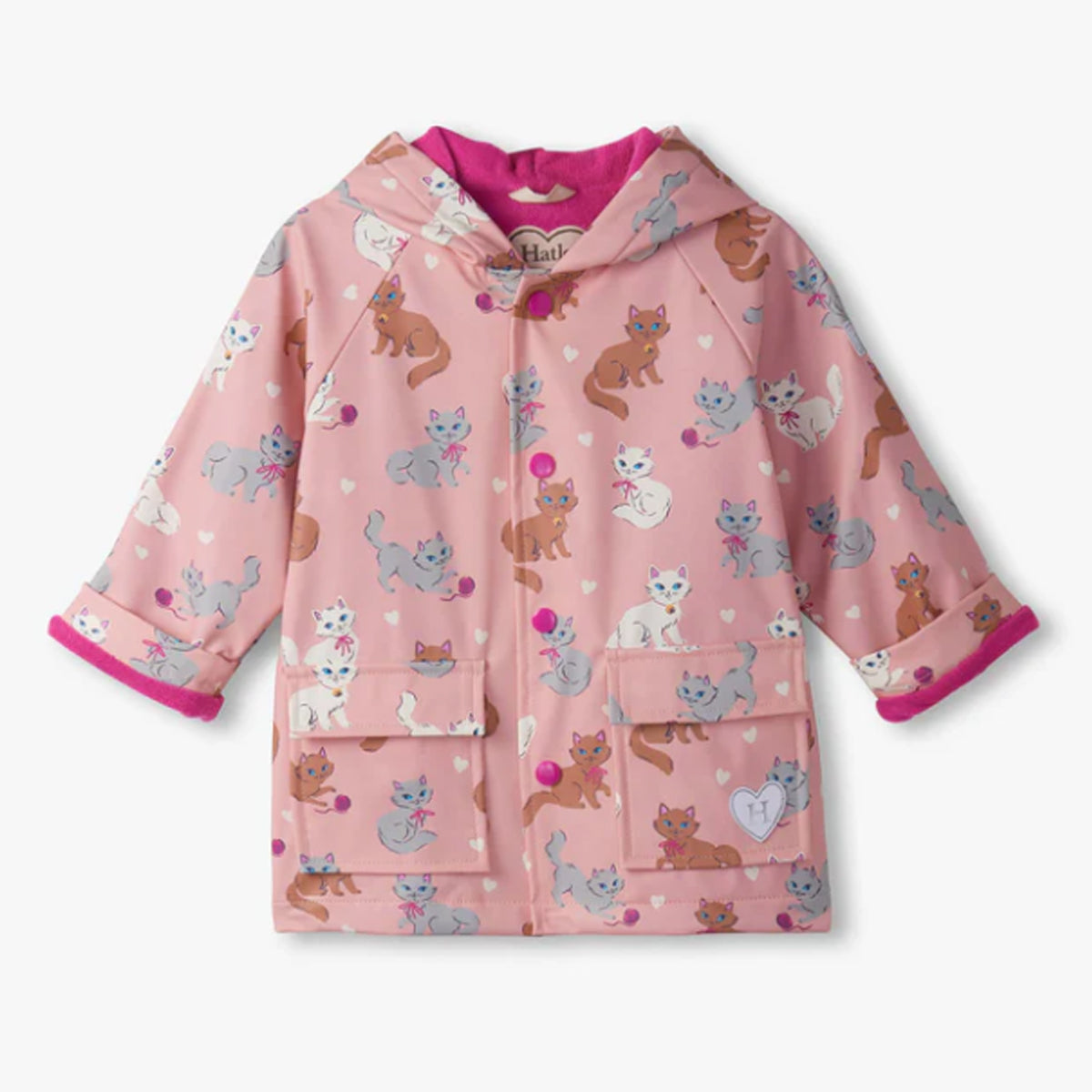 Hatley Regenmantel mit Druckern rosa mit Katzenmuster