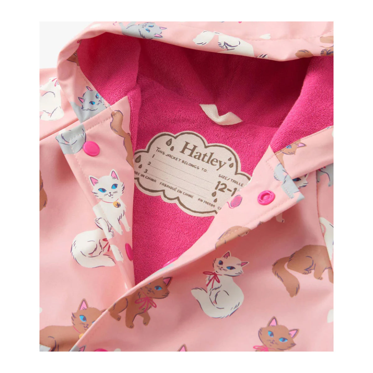 Hatley Regenmantel mit Druckern rosa mit Katzenmuster