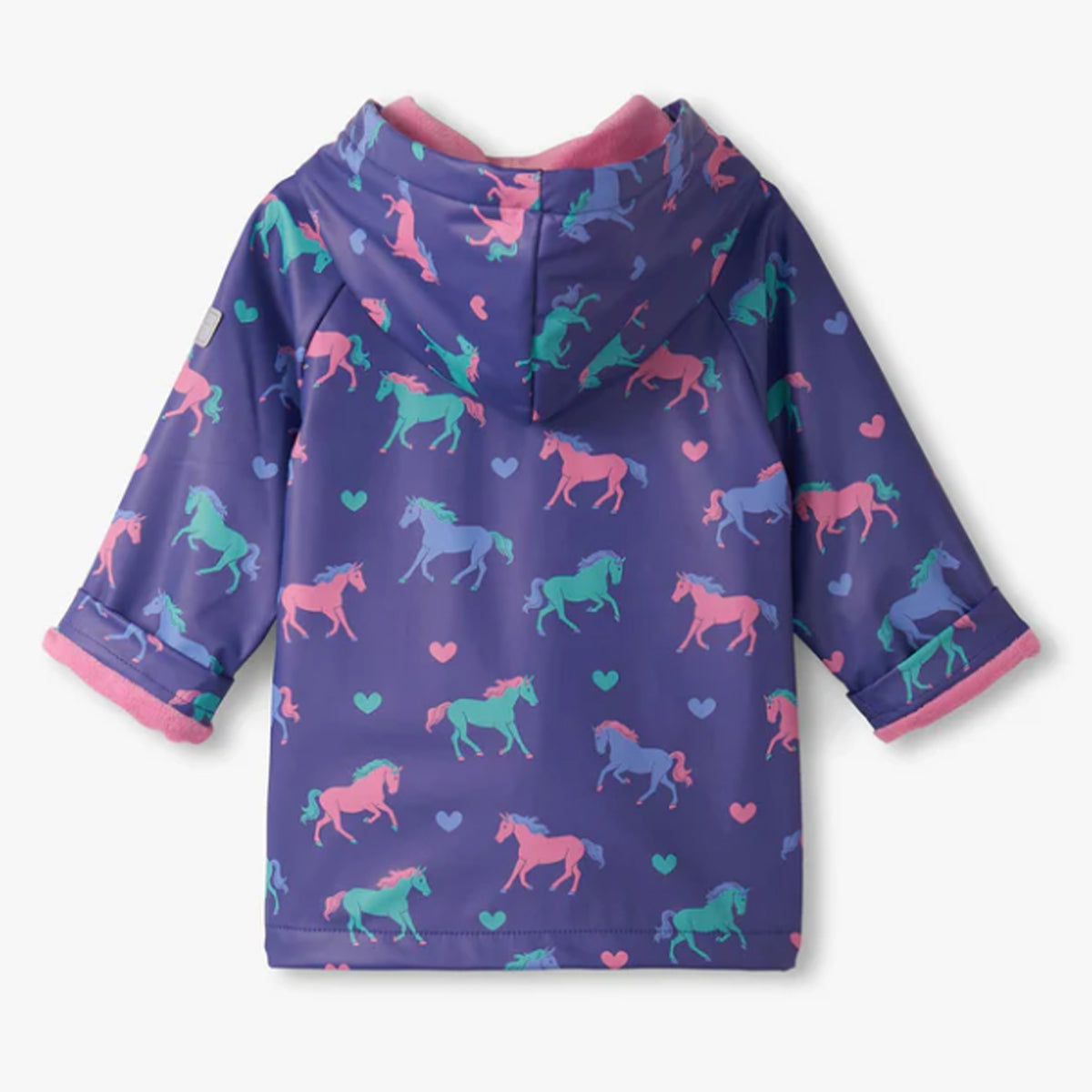 Hatley Regenmantel mit Druckern bläulich-violett mit Pferde- und Herzen