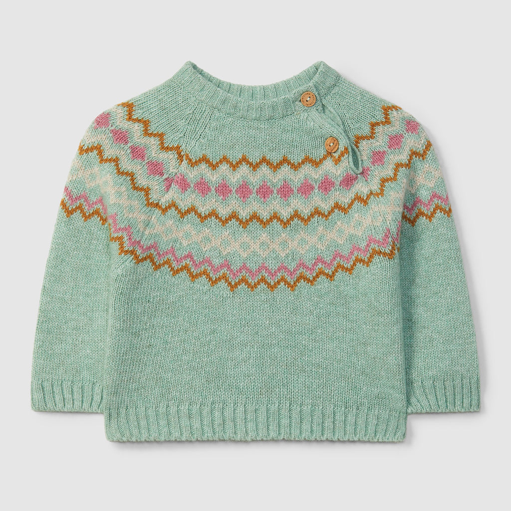 Laranjinha Strickpulli mit Norwegermuster in mintgrün