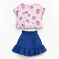 Play up Kids-Set: T-Shirt mit Erdbeer-Druck + Rock in royalblau