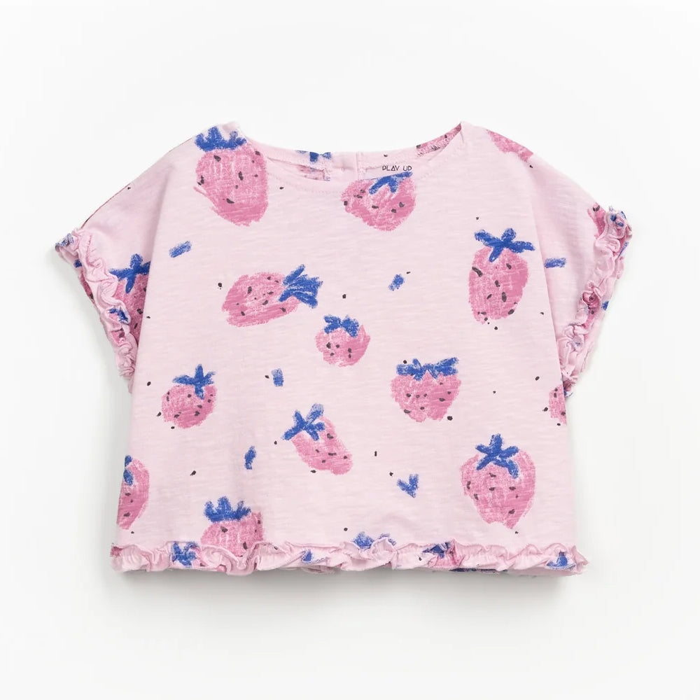 Play up Kids-Set: T-Shirt mit Erdbeer-Druck + Rock in royalblau