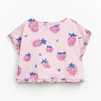 Play up Kids-Set: T-Shirt mit Erdbeer-Druck + Rock in royalblau