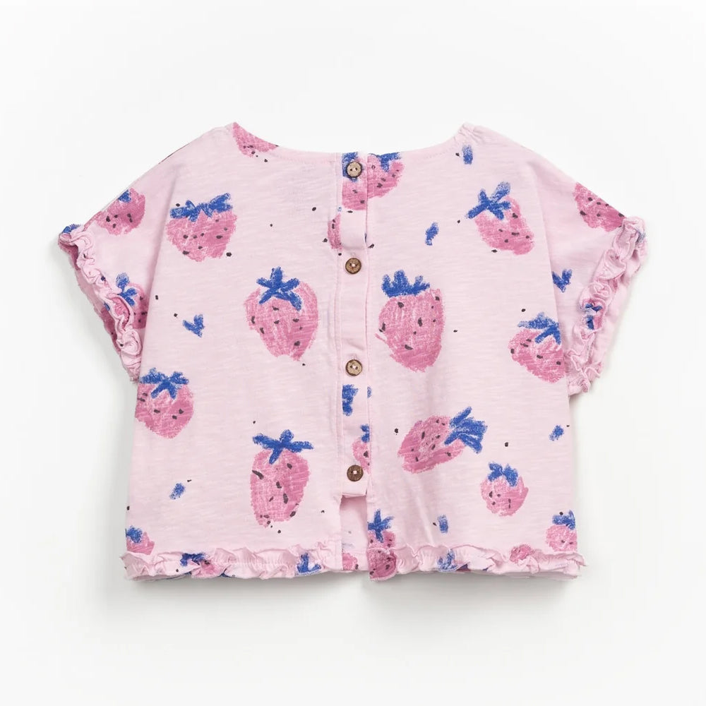 Play up Kids-Set: T-Shirt mit Erdbeer-Druck + Rock in royalblau