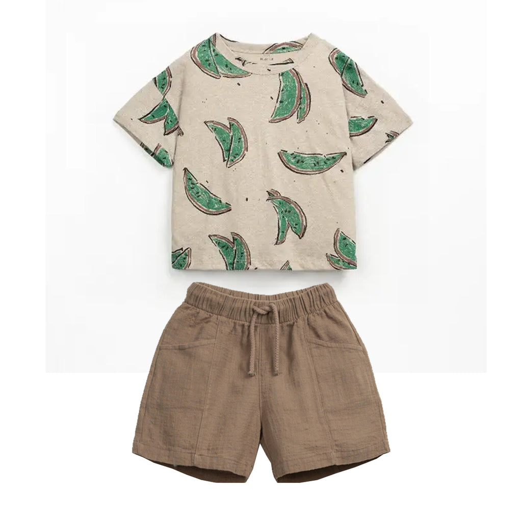 Play up Kids-Set: T-Shirt mit Melonendruck + braune Shorts