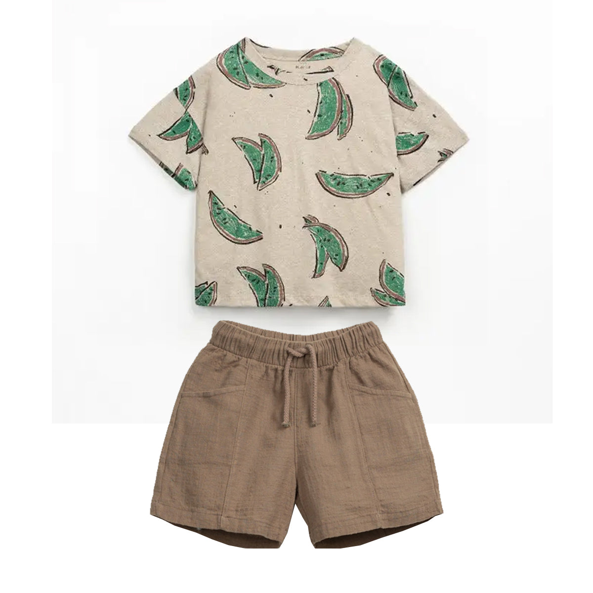 Play up Kids-Set: T-Shirt mit Melonendruck + braune Shorts