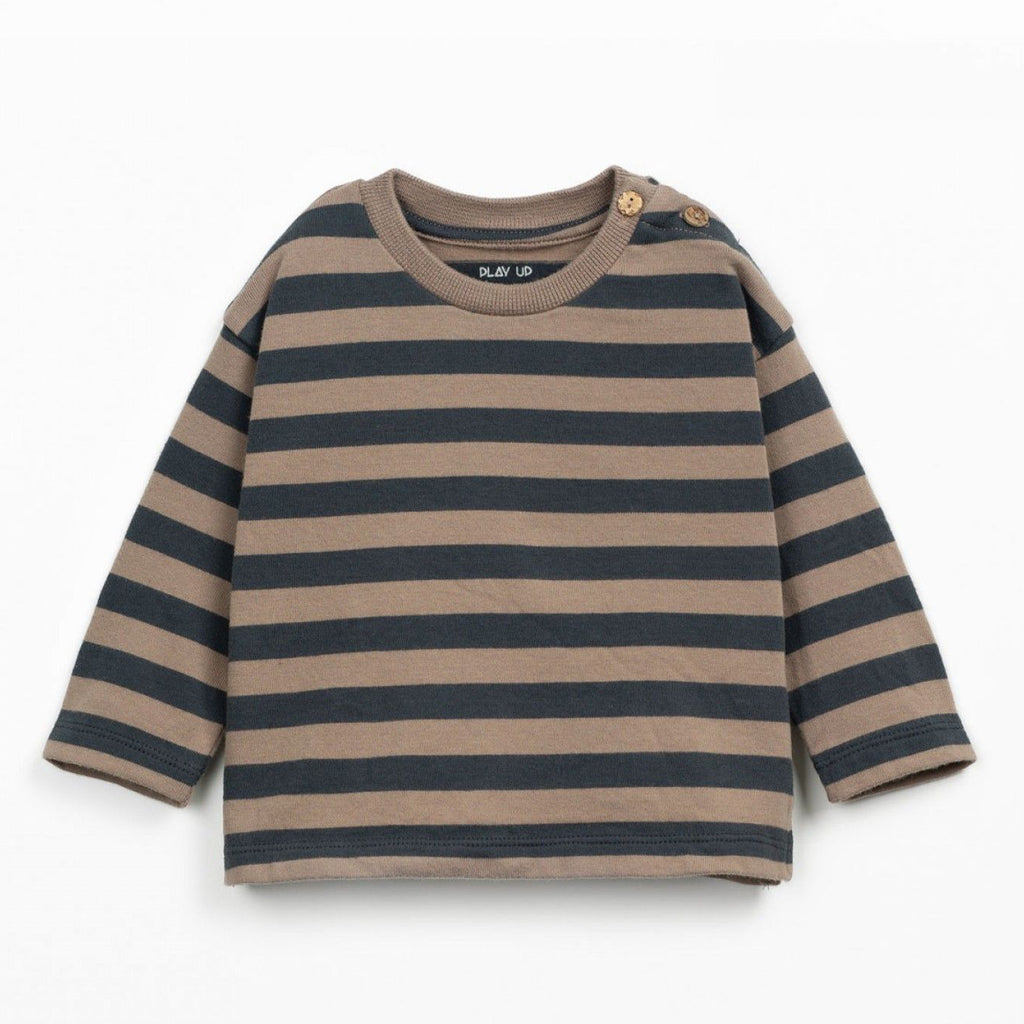 Play up Langarm T-Shirt mit Blockringel braun/anthrazit